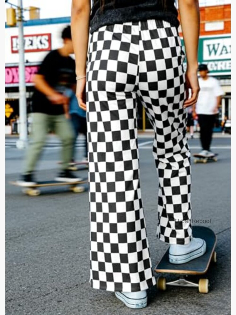 High Waist Wide Leg Plaid Trousers Straight Lounge Y2K Pants - Picture 3 of 7